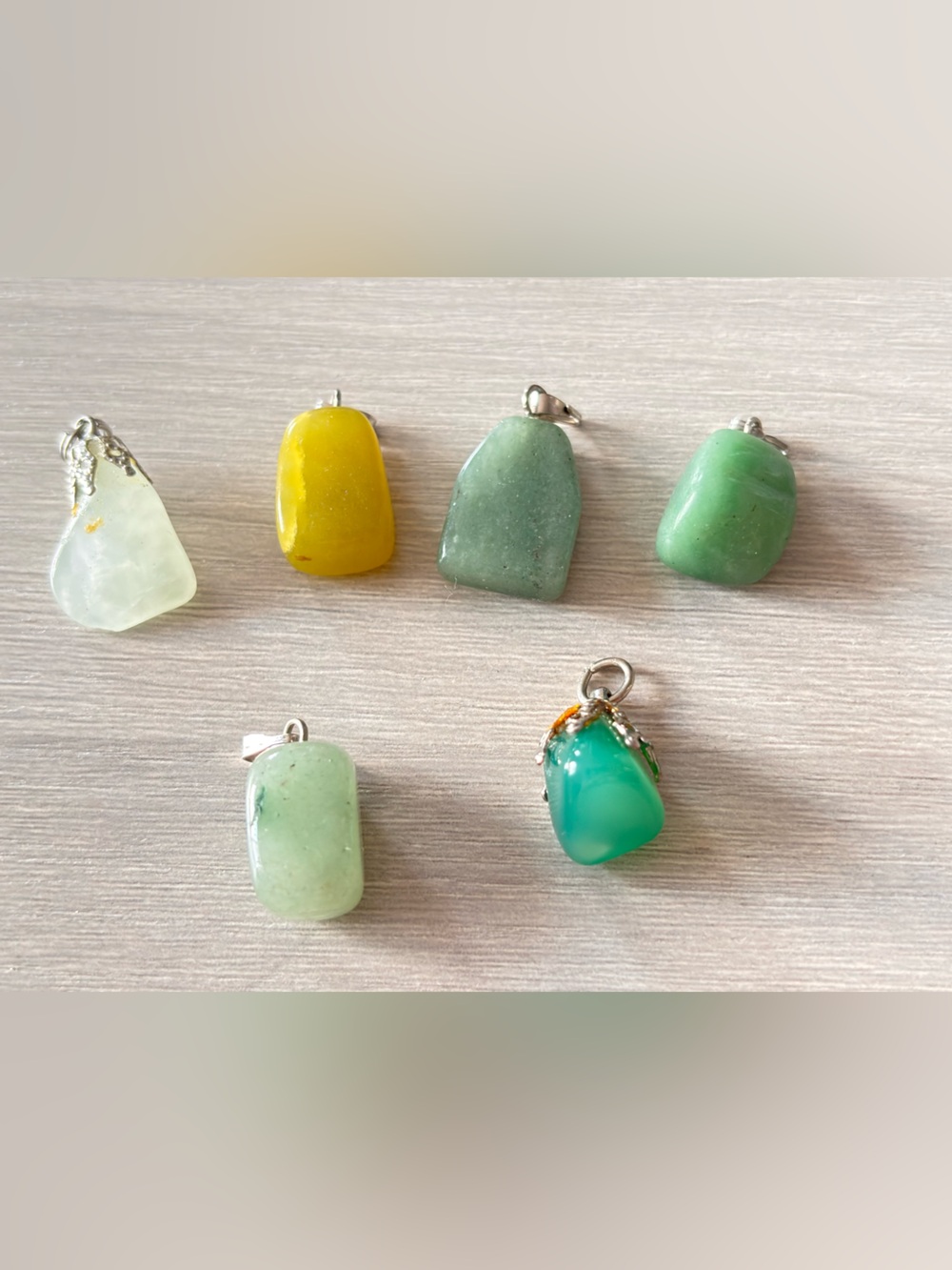 6 Green Natural Stone Pendants